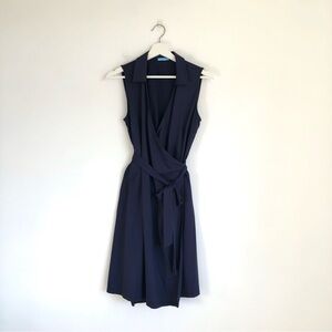 J. McLaughlin Navy Blue Catalina Cloth Sleeveless Wrap Dress Size Medium